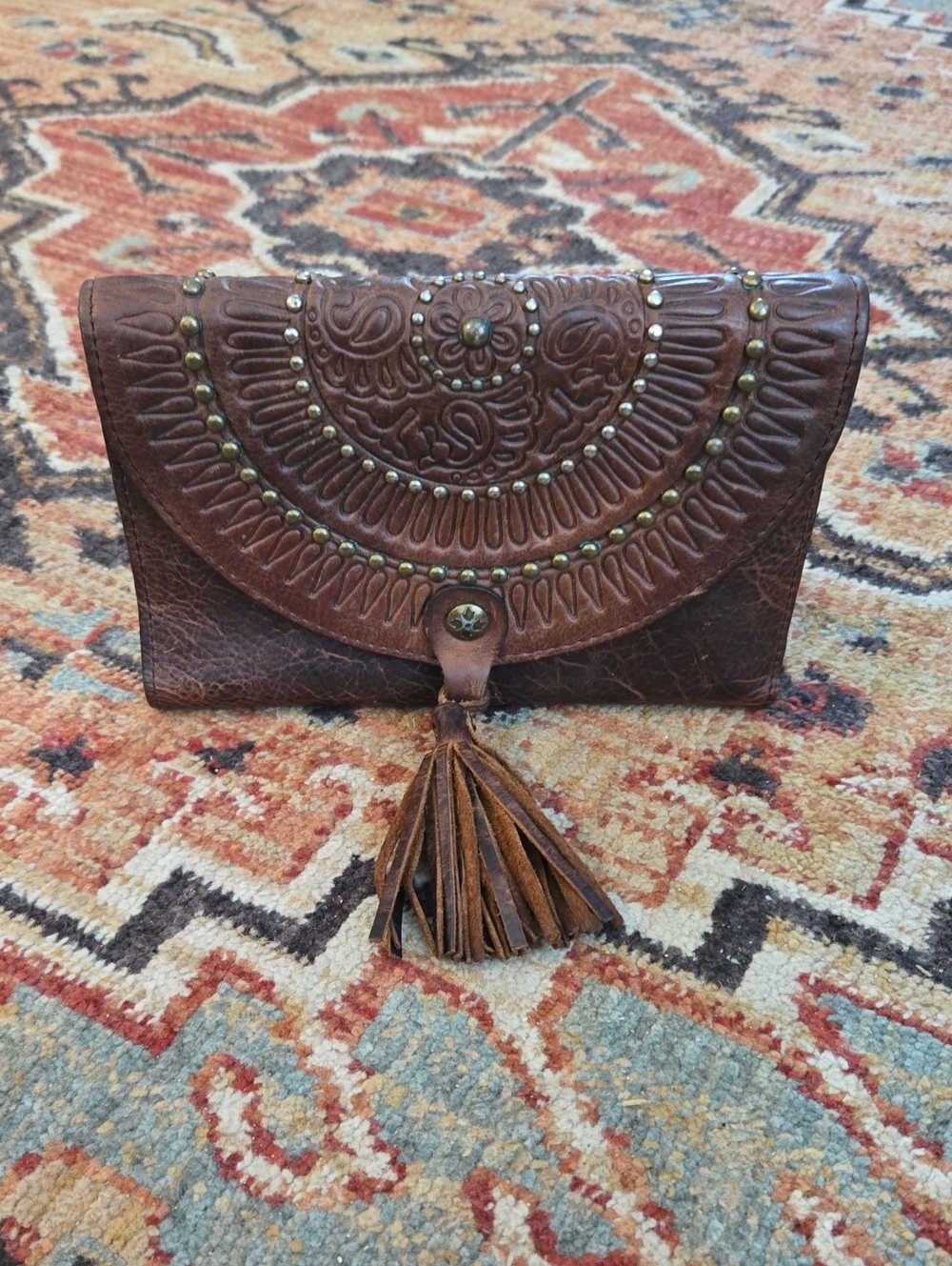 Patricia Nash Brown Leather Tassel Clutch Wallet